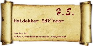 Haidekker Sándor névjegykártya